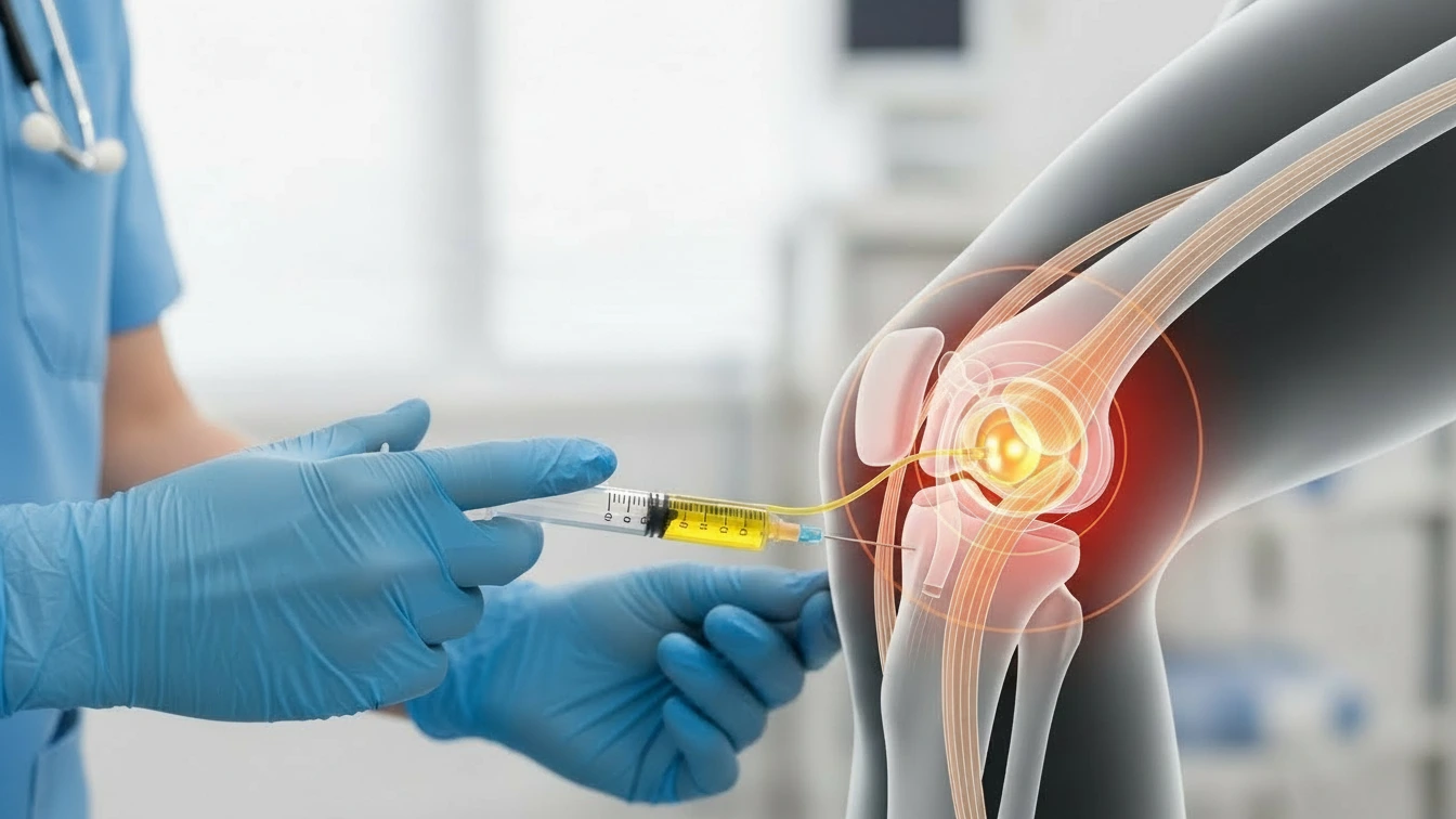 PRP injection for knee pain treatment showing platelet rich plasma therapy inside knee joint